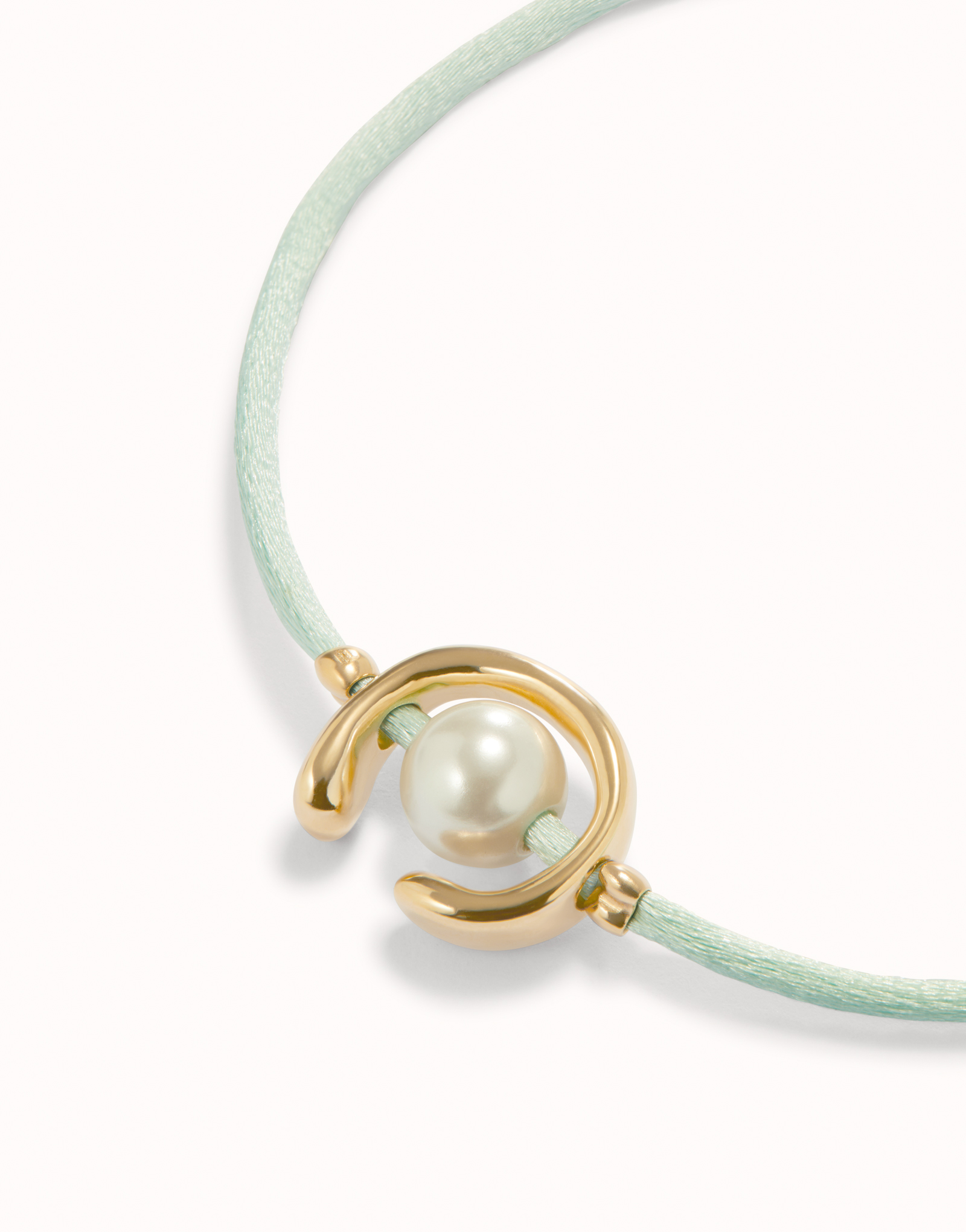 18K gold-plated blue green thread bracelet with shell pearl accessory., Golden, large image number null